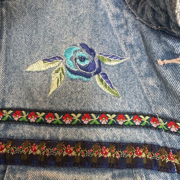 Vintage 90s Bill Blass Embroidered Floral Rhinestone Denim Vest M Cottage Garden - Picture 6 of 13